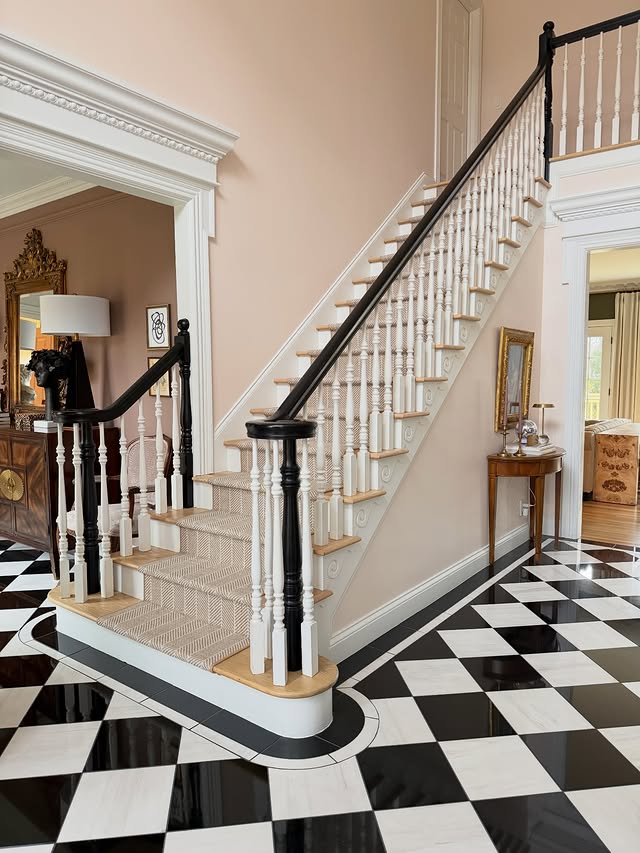 Instagram post by @mallorynikolaushome for Wayfair. Caption reads: The stair runner is done! ✨

One last finishing....