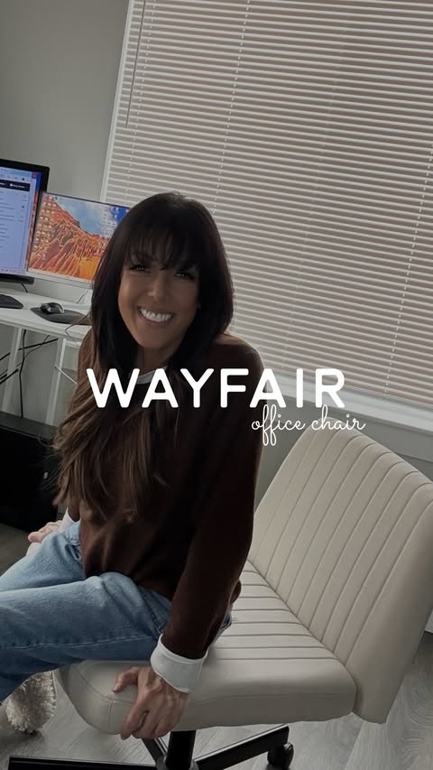 Instagram post by an influencer for Wayfair. Caption reads: [...] . . 🏷️ Caelie Office Chair | Wayfair | work....