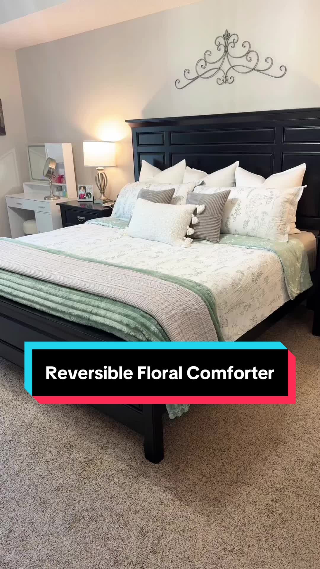 TikTok post by @rachel_nicole410 for Bedsure Home. Caption reads: Loving this gorgeous reversible comforter! So....