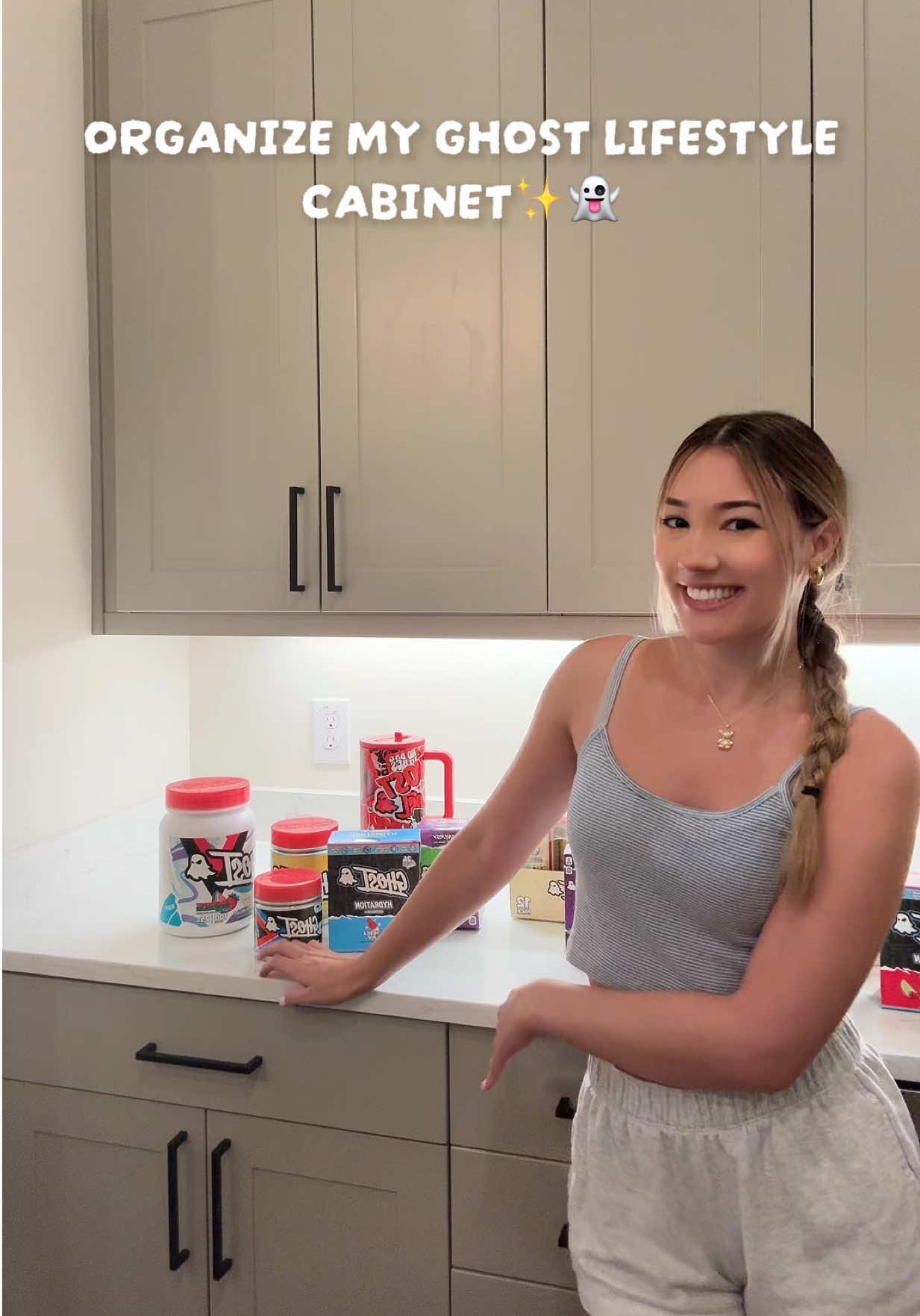 TikTok post by @sabsthesav for GHOST Lifestyle. Caption reads: [...] gamer cabinet 😛😏☺️ USE CODE: SABS @GHOST....