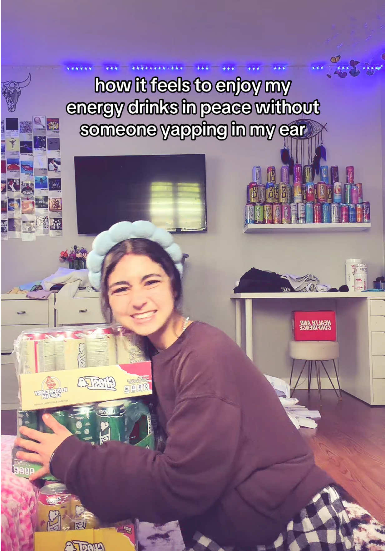 TikTok post by @lateralraiseluvr for GHOST® Energy. Caption reads: [...] me be, this is the 20 to my 80 😔 @GHOST®....