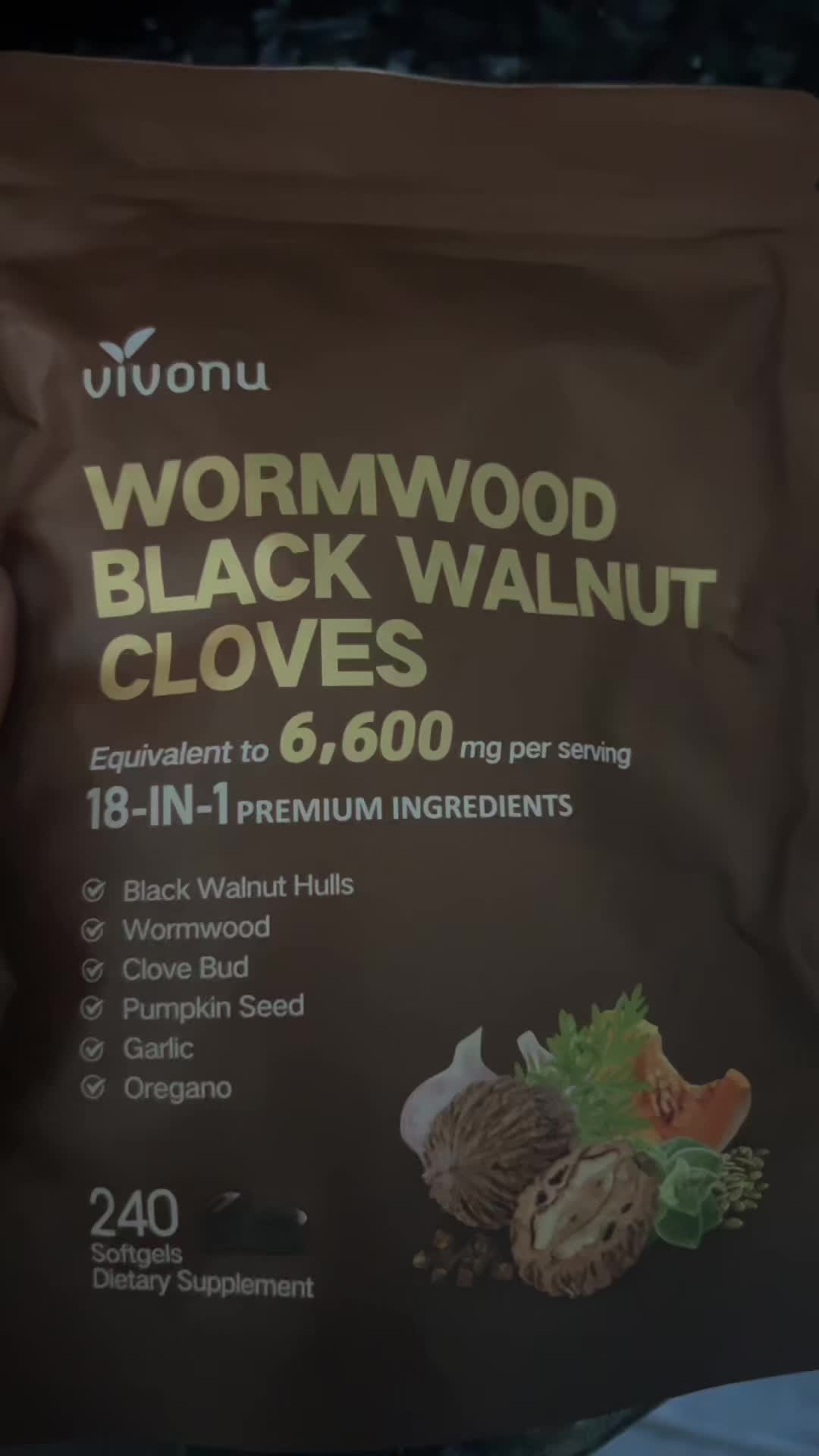 TikTok post by @aishlinghooper for Vivonu. Caption reads: These VivoNu 18in1 Wormwood Black Walnut Cloves....