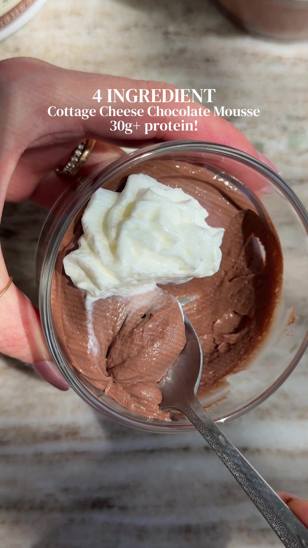 TikTok post by @samdoesherbest for Aloha. Caption reads: COTTAGE CHEESE CHOCOLATE MOUSSE with @ALOHA....