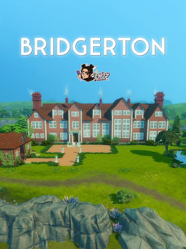 Instagram post by @jeyjeybink for The Sims. Caption reads: [...] this cottage is huge 😂😂😂 #bridgerton....