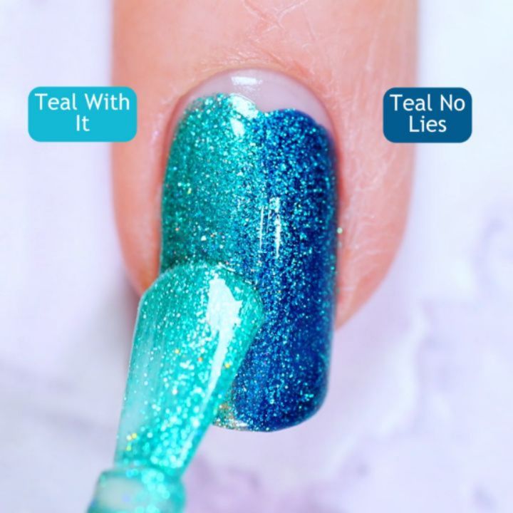 Instagram post by @caitlyn.nails for Davidstea. Caption reads: @holotaco x @DAVIDsTEA Comparisons 🩵✨️

1. Teal....