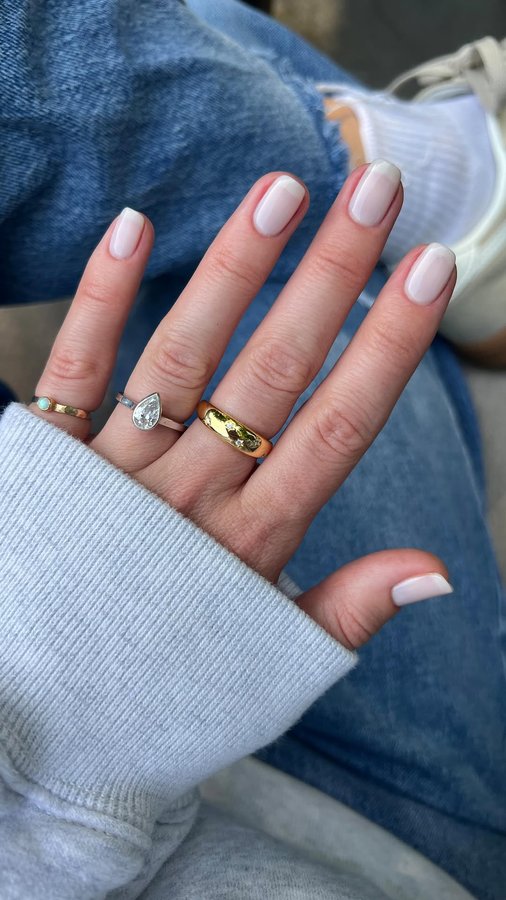 Instagram post by @styledminimalist for Static Nails. Caption reads: Nothing better than a milky mani!🥛

• 2 coats....