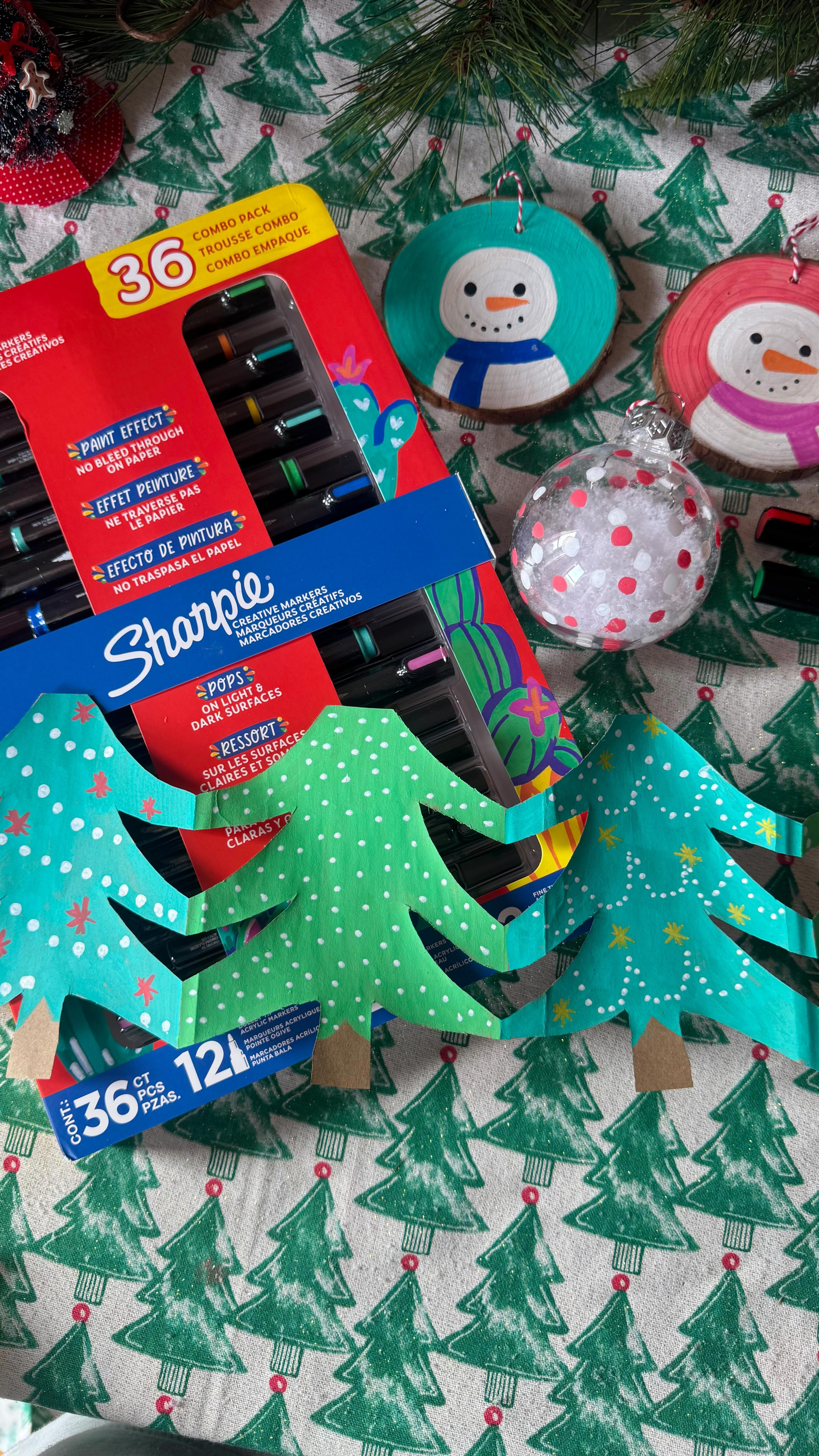 Instagram post by @chelseazeferina for Sharpie. Caption reads: #ad Easy and inexpensive holiday crafts to make....