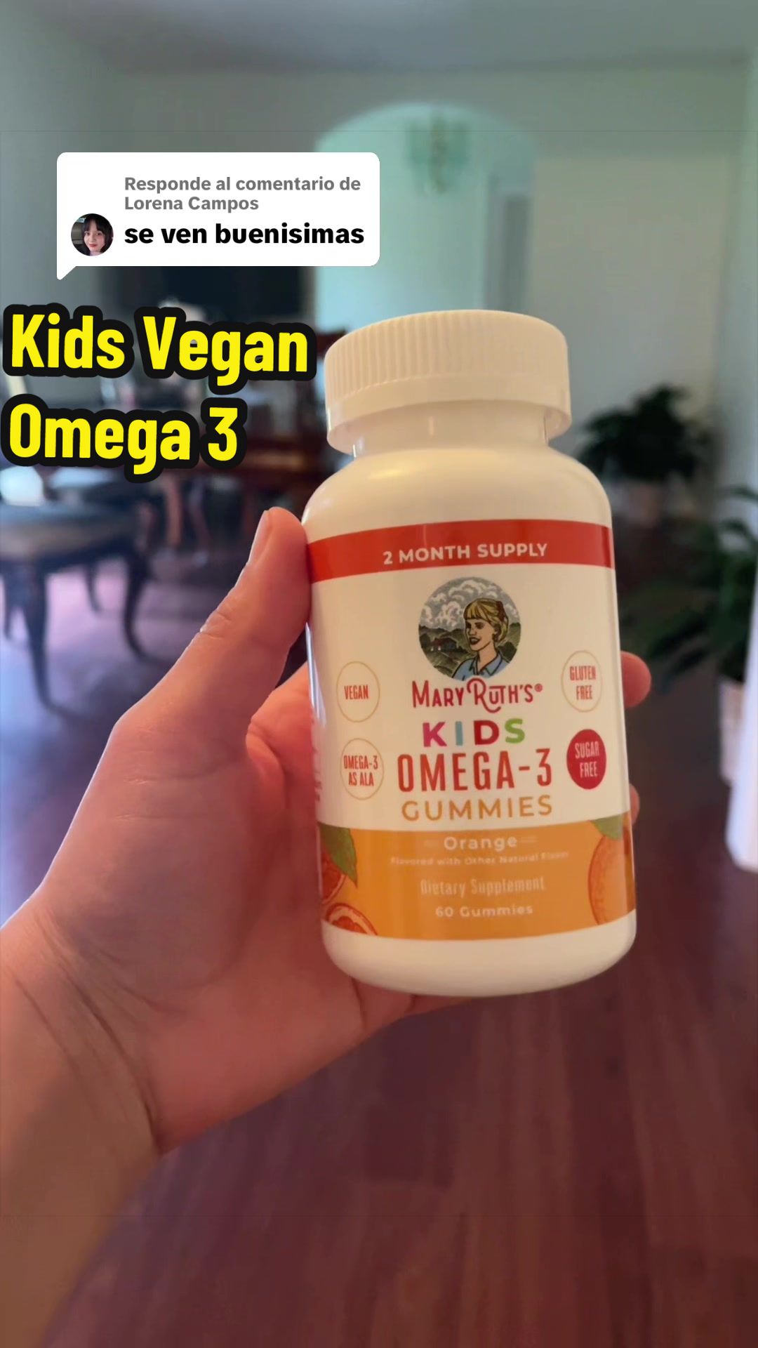 TikTok post by @anaarreol1 for MaryRuth's Kids. Caption reads: Respuesta a @Lorena Campos Kids Vegan Omega 3....