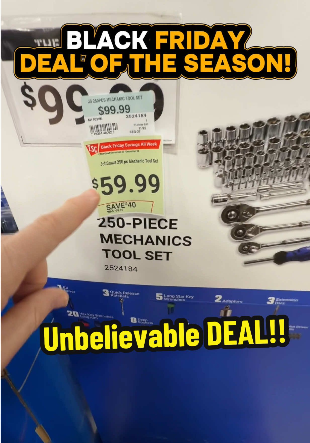 TikTok post by @methodstothemadness for Tractor Supply. Caption reads: Best Mechanics Tool Set DEAL Anywhere....
