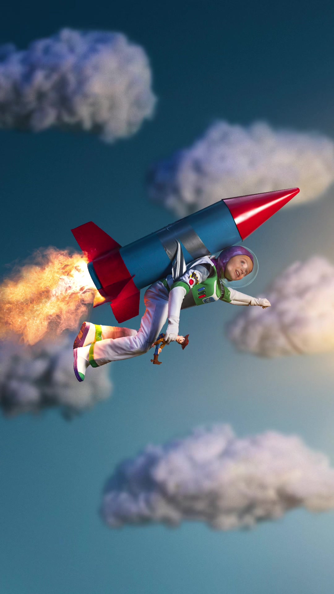TikTok post by @alexandriaslens for Pixar. Caption reads: #AD our family recreated the iconic rocket scene....