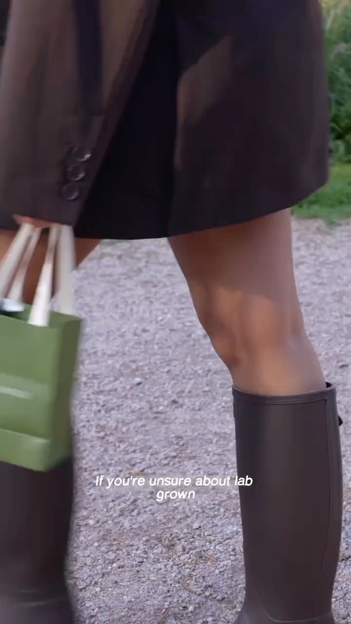 Instagram post by @leyla.films for Kosinerjewelry. Caption reads: [...] lab grown diamond studs from @kosinerjewelry....