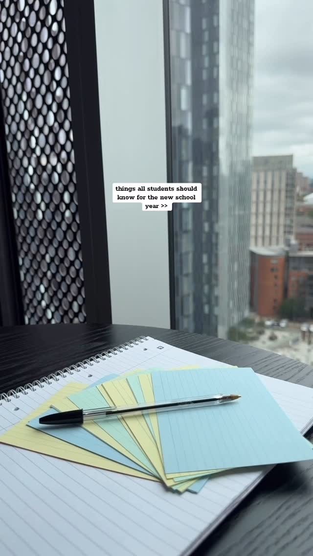 Instagram post by @alevelhelp.32 for INIU Shop. Caption reads: things all students should know for the new school....