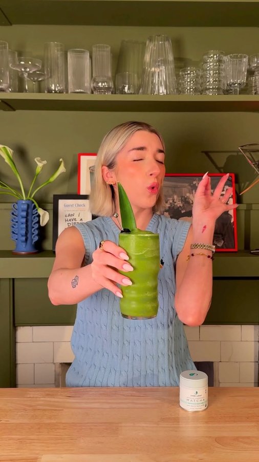 Instagram post by @drinksbyevie for Jade Leaf Matcha. Caption reads: [...] frothy, and fueled by the magic of....