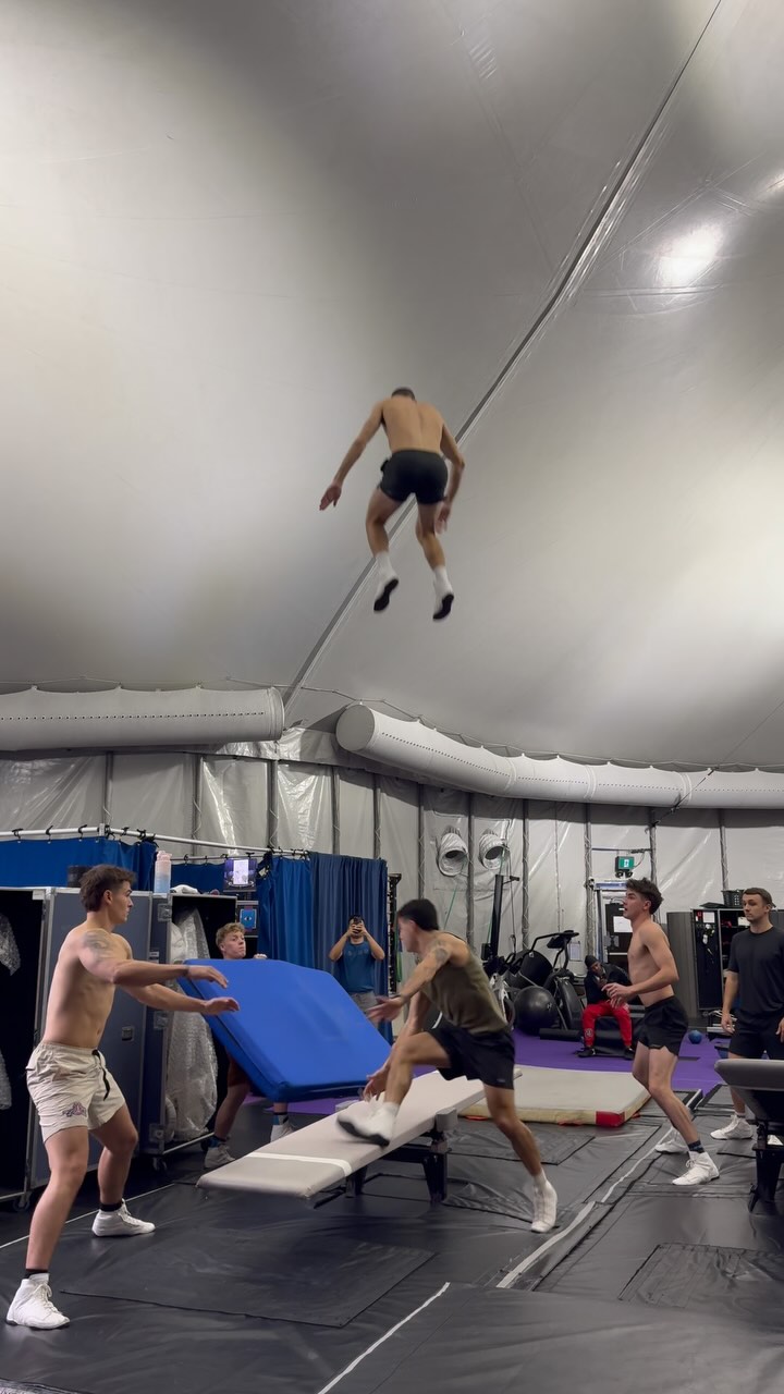 Instagram post by @lleo_louzada for Cirque Du Soleil. Caption reads: Sasha’s challenge 

#cirquedusoleil #teeterboard....