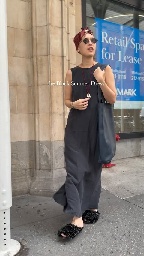 Instagram post by @thecreativeclassicist for St. Agni. Caption reads: This is my new black summer dress from....