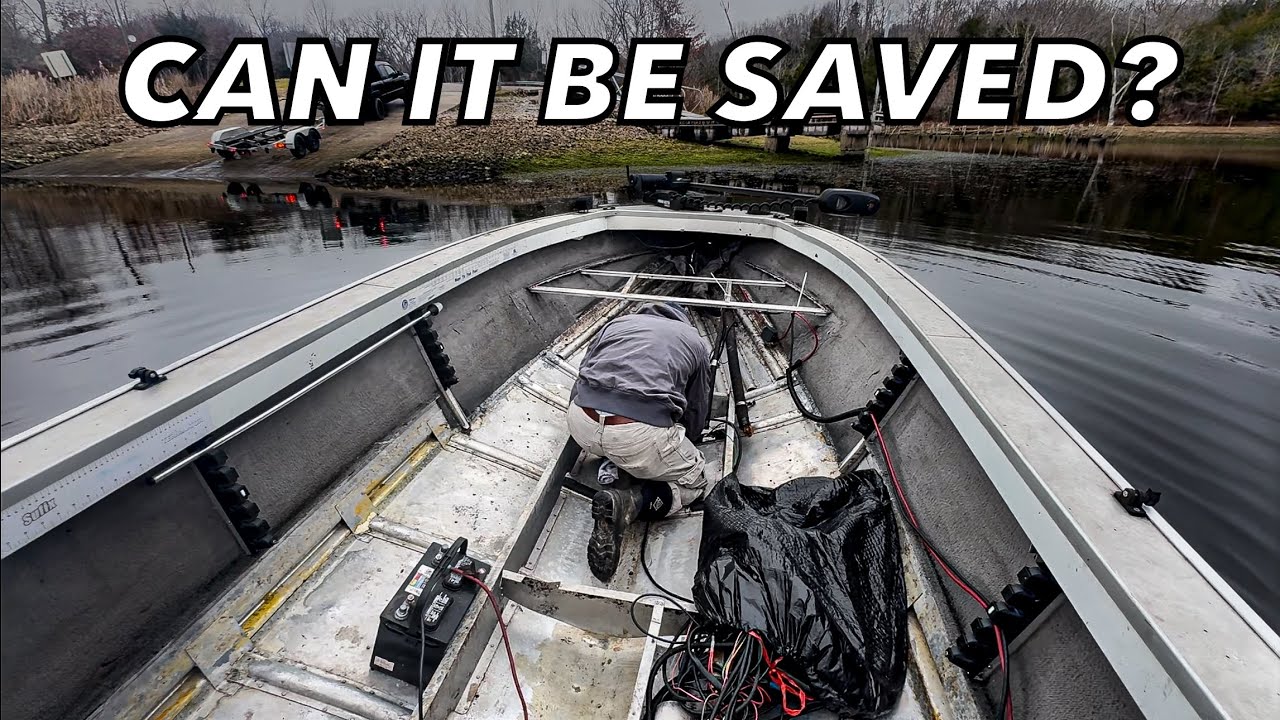 YouTube post by @hagengrubbsfishing for Piscifun. Caption reads: 1992 Model Aluminum Boat Has Major Problems! (Tear....