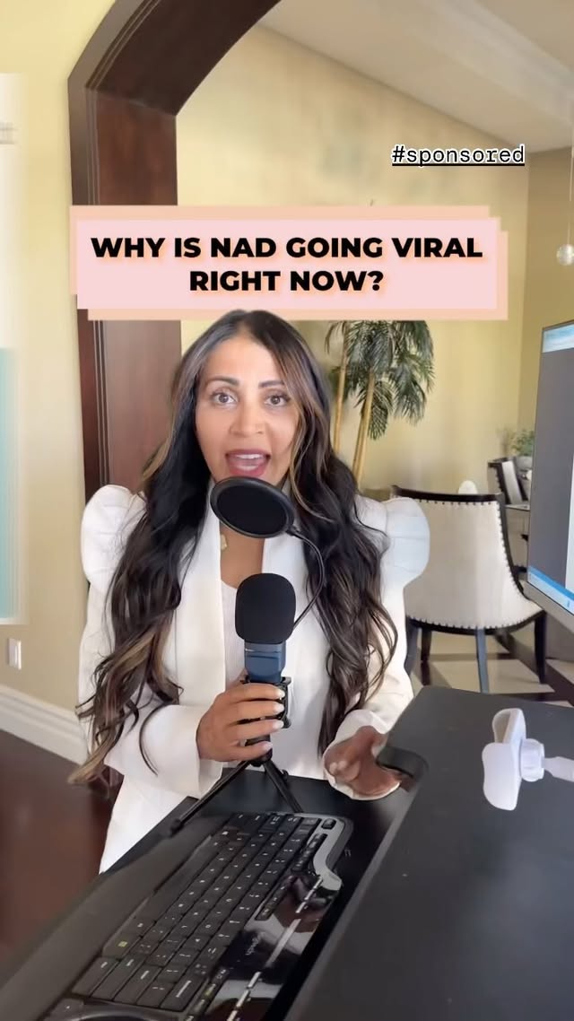 Instagram post by @dramyshah for Rho Nutrition. Caption reads: NAD+ has been going viral lately, with everyone....