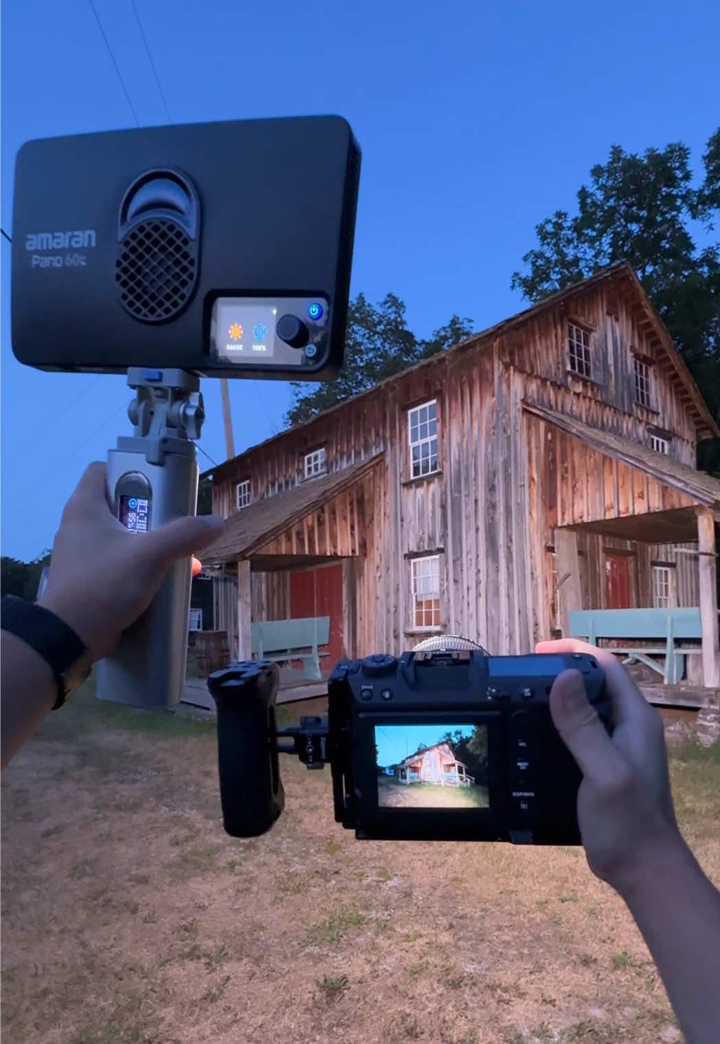 TikTok post by @kylersteele for amaran. Caption reads: Abandoned Photography with @amarancreators Peak....