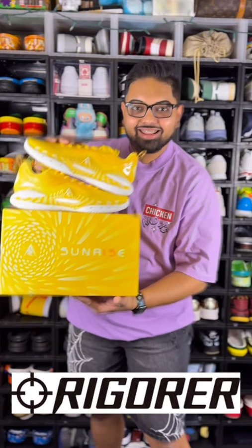 Instagram post by @sneaker_content1 for Rigorer. Caption reads: 🌅 Rise and shine with the Rigorer AR2 “Sunrise” —....