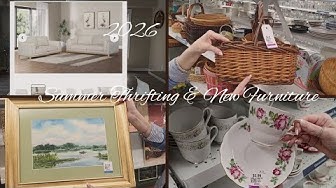 YouTube post by @rebekahfraserhomedecor1 for Ana Luísa Bolos e Doces. Caption reads: 🌸NEW🌸 2026 THRIFT WITH ME AND NEW FURNITURE🌸🌼.