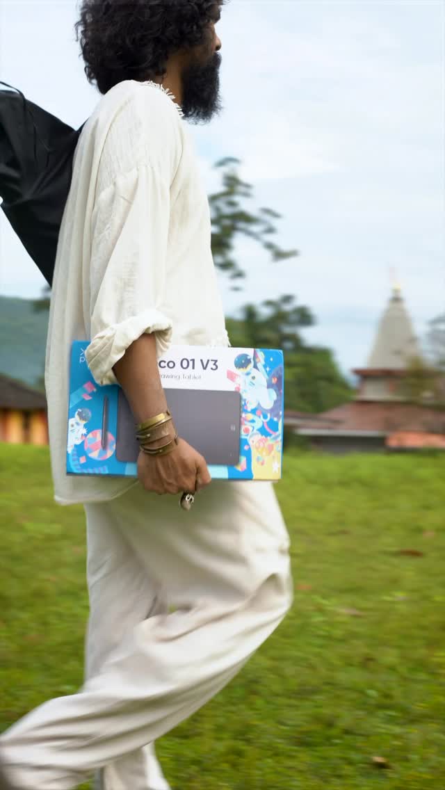 Instagram post by @akshay_sawant._treescapeartist for XPPen. Caption reads: Testing out the new XP-Pen Deco 01 V3 🎨✨ — smooth....