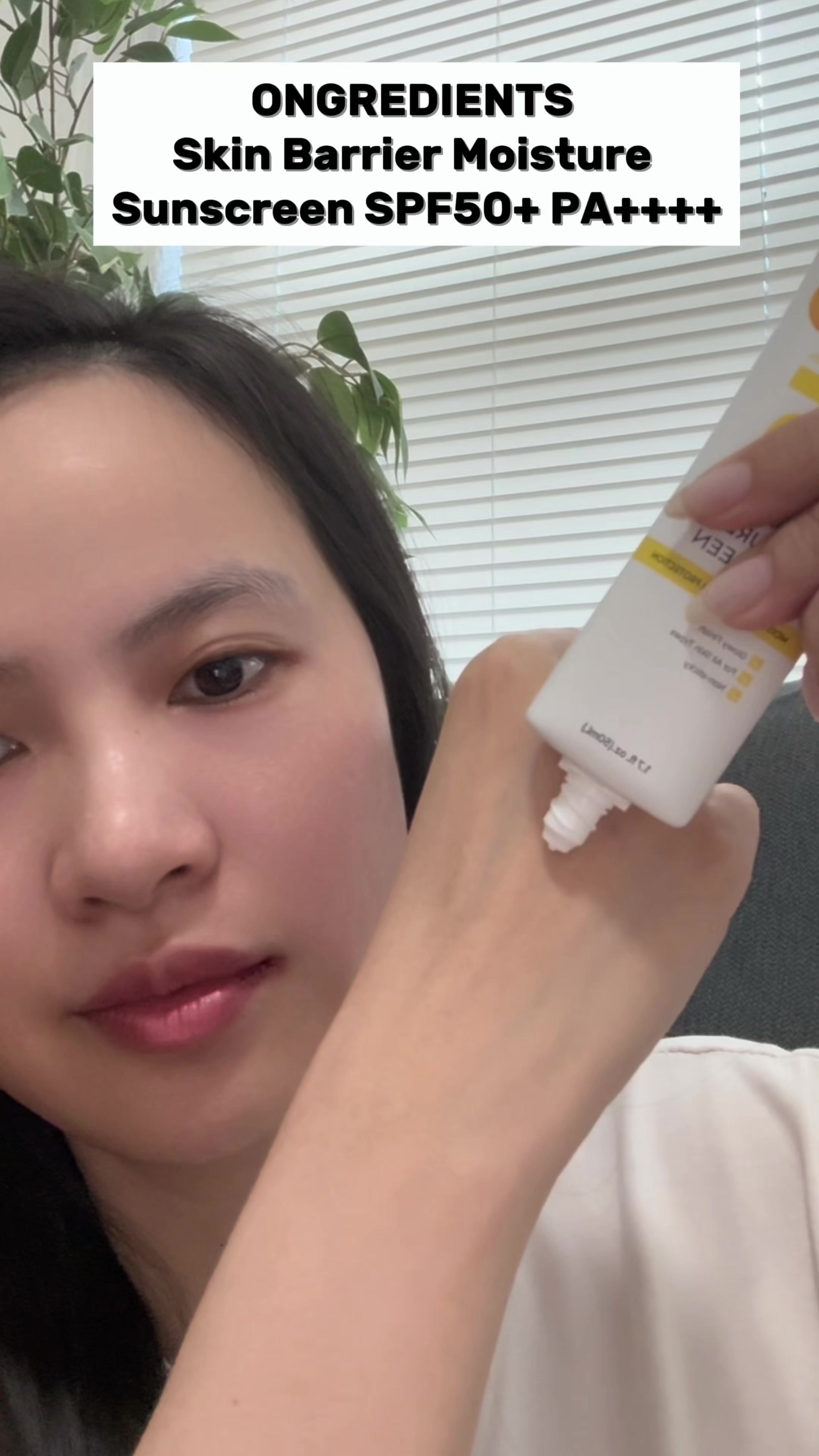 TikTok post by @phuong_ugc2201 for Ongredients US Store. Caption reads: ☀️ Finding a sunscreen that protects without....