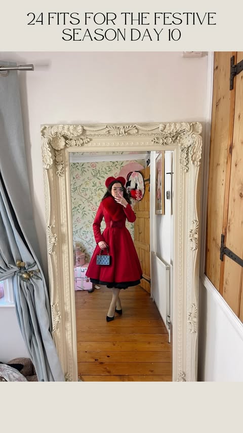 Instagram post by @hellomissjordan for LK Bennett. Caption reads: 24 FITS FOR THE FESTIVE SEASON I cannot describe....