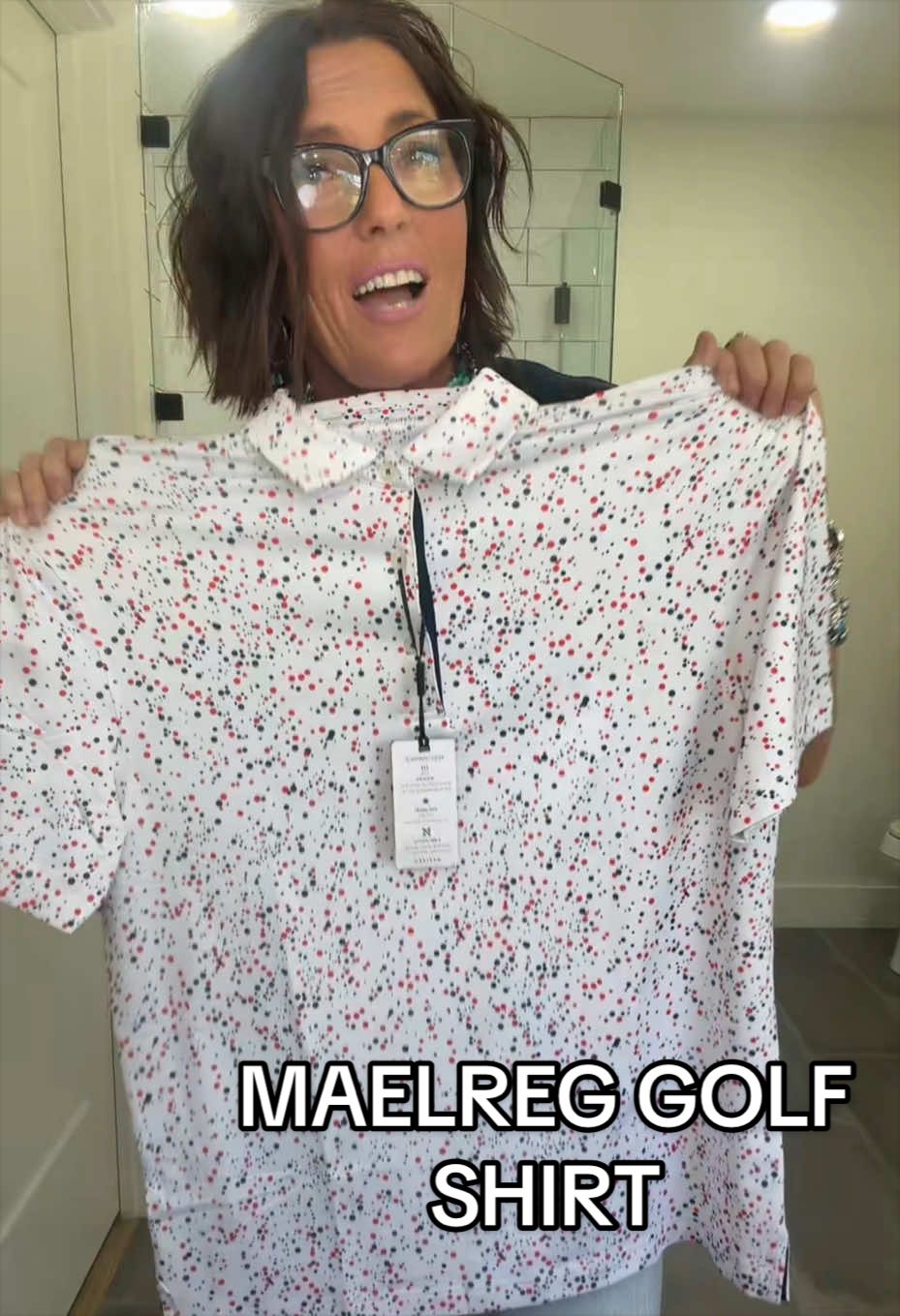 TikTok post by an influencer for MAELREG. Caption reads: MAELREG GOLF SHIRT it’s moisture [...].