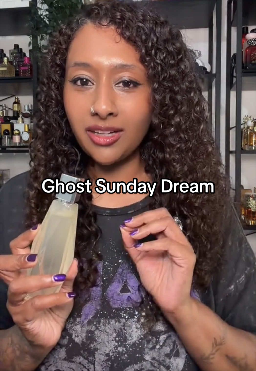 TikTok post by @hematalksperfume for GHOST FRAGRANCES. Caption reads: @Ghost Fragrances Sunday Dreams 🌾🥛 A creamy....