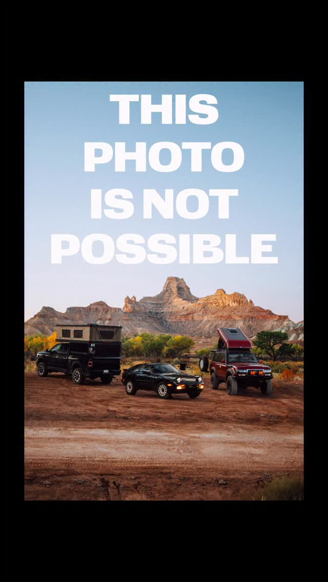 Instagram post by @jonnyroams for Adobe Photoshop. Caption reads: I’ve wanted a photo with all my rigs in the desert....