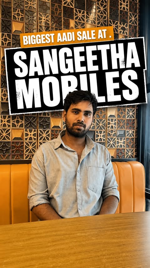 Instagram post by @karthic_poppienz for Sangeetha Mobiles. Caption reads: [...] link and complete offer details. Sangeetha....