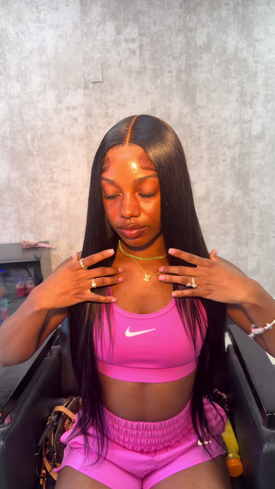 TikTok post by @iamlakaay for Cute Bein Hair Shop. Caption reads: Love me a middle part hair from @Cute Bein Hair....