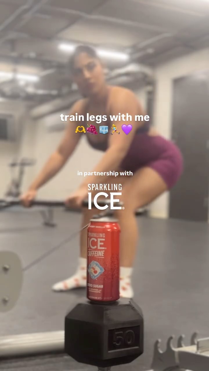 Instagram post by @trishabearr for Her Campus. Caption reads: #SparklingIcePartner Train legs with me in....