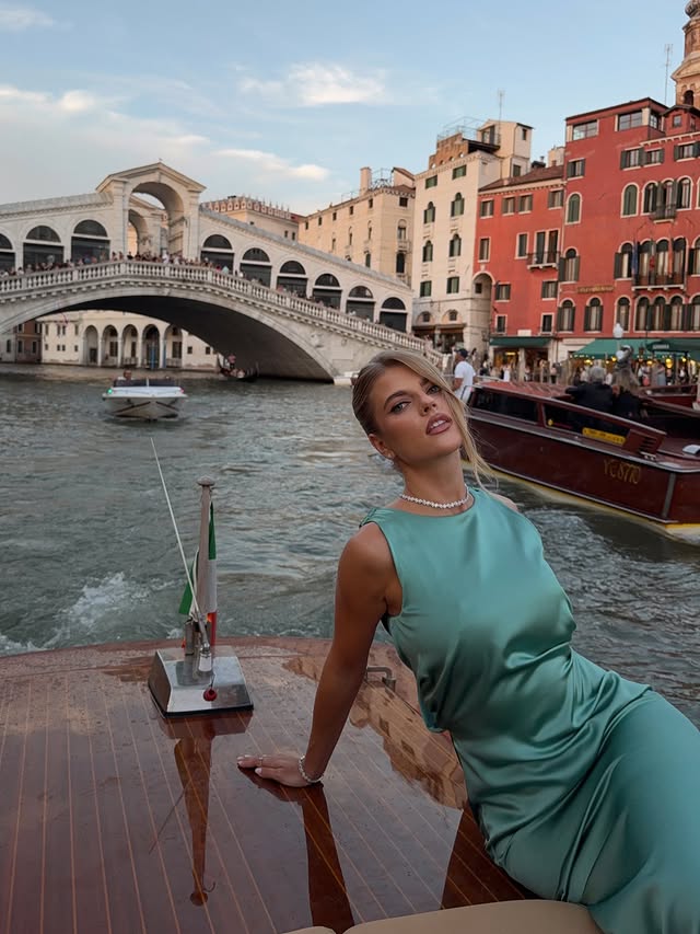 Instagram post by @franziskanazarenus for Max Mara. Caption reads: [...] first Venice film festival 🤍 merci @maxmara....