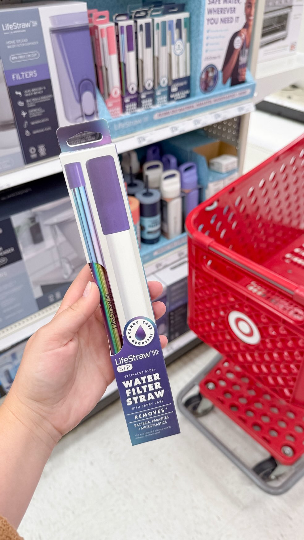 Instagram post by @targettherapy for LifeStraw. Caption reads: Safe water, wherever life takes you – and this....