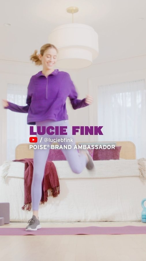 Instagram post by @luciebfink for Poise. Caption reads: #Ad // Sneak peek from my amazing day on set with....