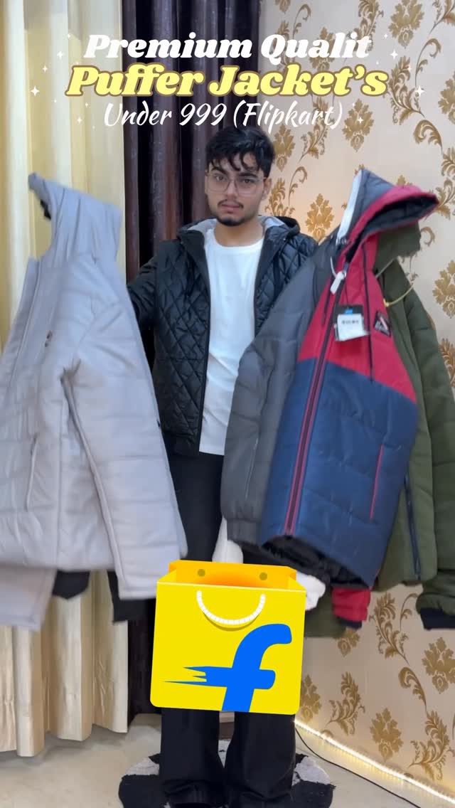 Instagram post by @vishu_rajput_22 for Flipkart. Caption reads: Puffer Jackets 🤑 Comment “ shop “ to get the link....