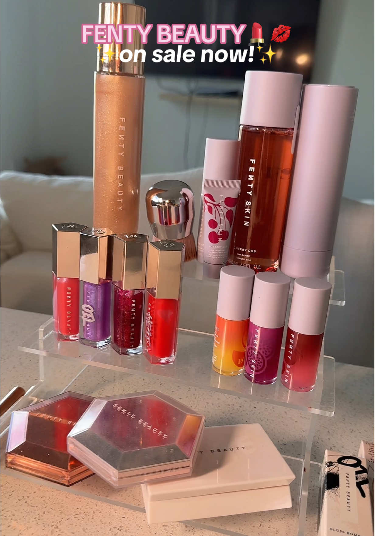 TikTok post by @daniellamagee for Fenty Beauty. Caption reads: OMG @Fenty Beauty on mega sale! Yay! Stock up....