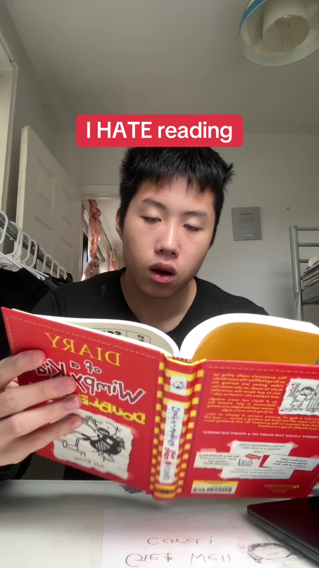 TikTok post by @your.bummy.math.tutor for Peech App. Caption reads: Math > English 🎧 #hate #read #book #peechapp....