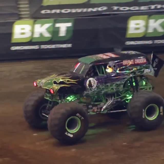 Instagram post by @charliepauken for Monster Jam. Caption reads: @CharliePauken puts the green and black on top in....
