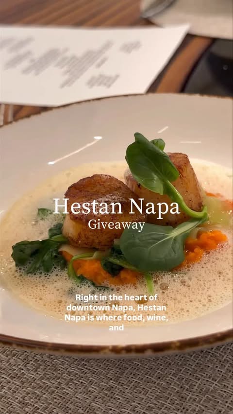 Instagram post by @hestannapa for Hestan Culinary. Caption reads: GIVEAWAY CLOSED — Dinner at @hestannapa, on us!....