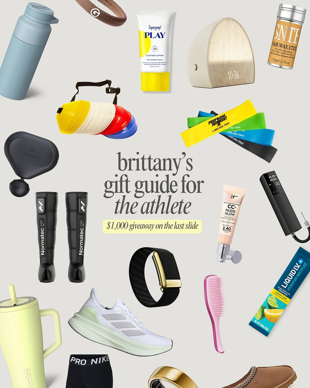 Instagram post by @brittany1wilson for VEGAMOUR. Caption reads: GIVEAWAY + my gift guide for the athlete in your....
