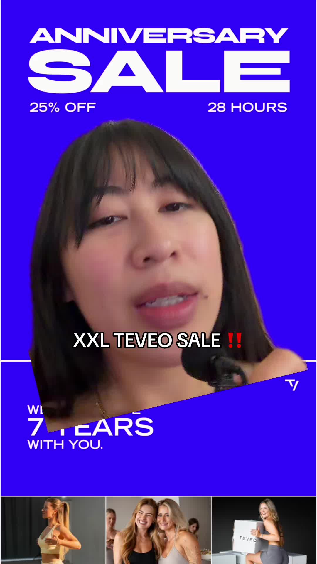 TikTok post by @lani_lifts for Teveo. Caption reads: [...] -25% auf alles bei @TEVEO 😱 Happy 7th....