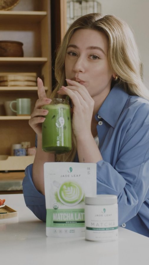 Instagram post by @lilireinhart for Jade Leaf Matcha. Caption reads: Matcha is in 🍵 Shop my @jadeleafmatcha favorites....