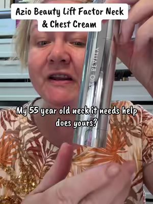 TikTok post by @korynsbeauti for Azio Beauty. Caption reads: @Azio Beauty Lift Factor Neck & Chest Cream [...].