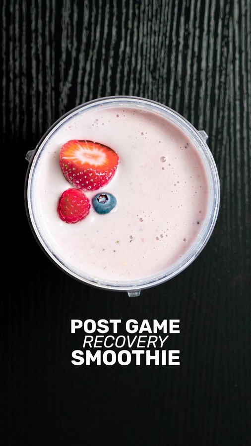 Instagram post by @sw7academy for PhD Nutrition. Caption reads: Post-Game Recovery Smoothie @phdnutrition....