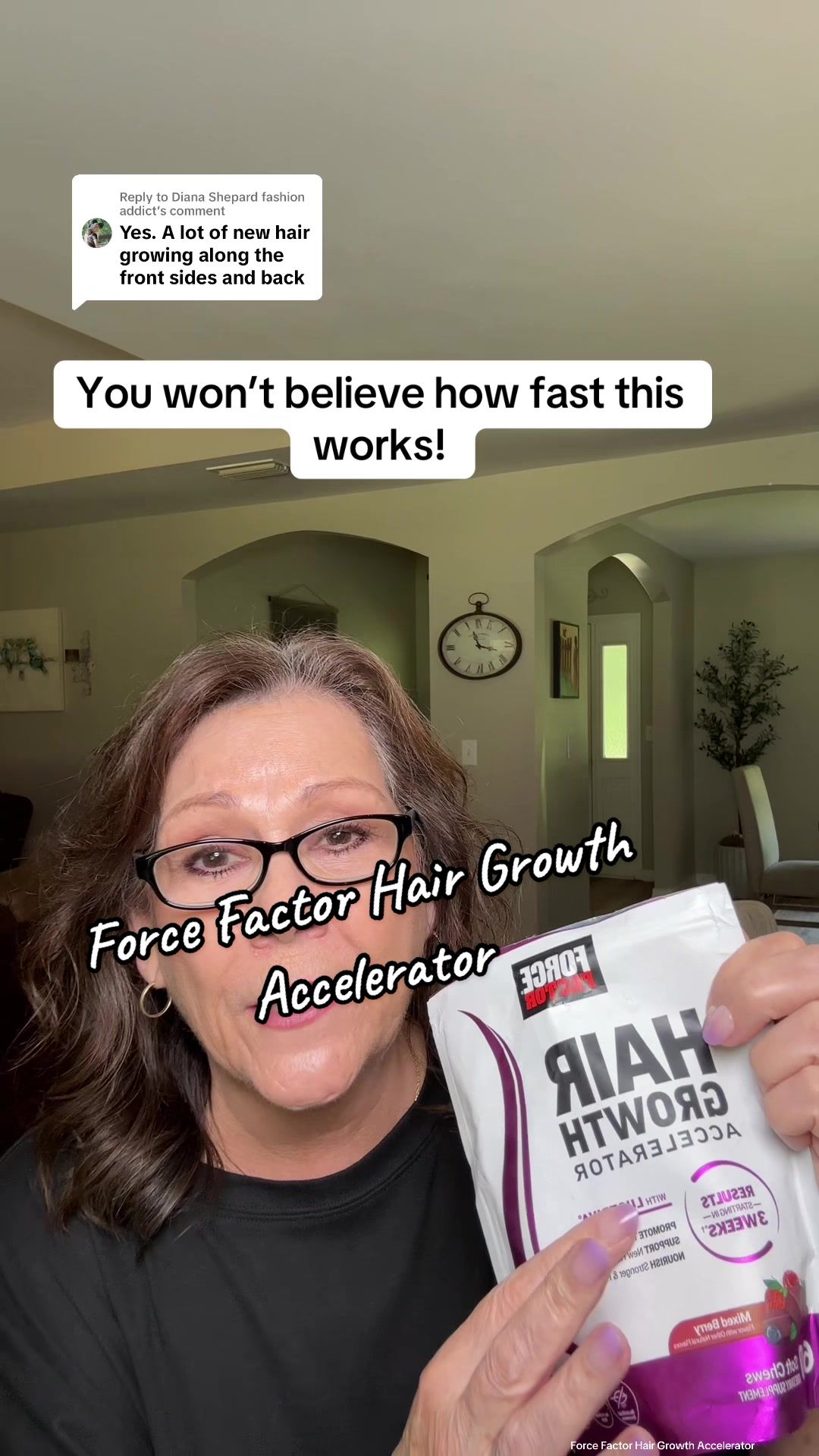 TikTok post by @mooseysmom22 for Force Factor. Caption reads: [...] addict I am so happy that Force Factor Hair....