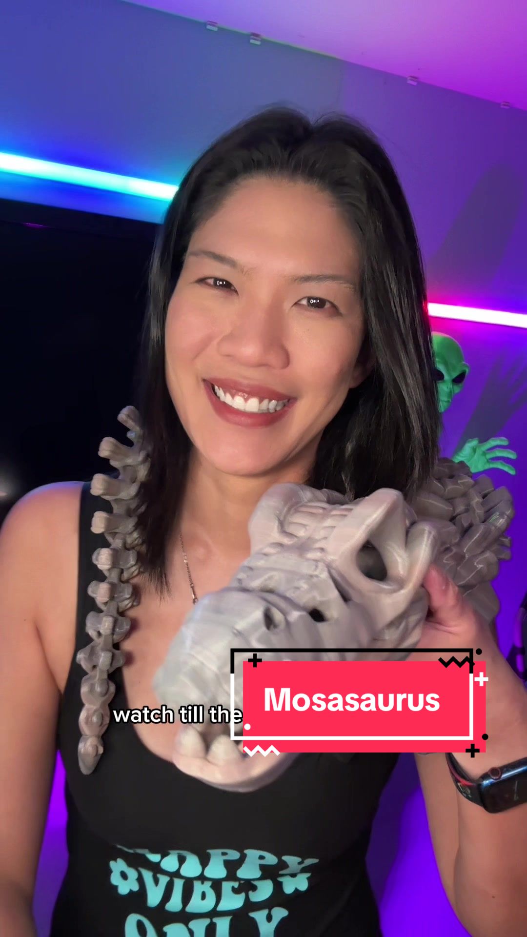 TikTok post by @daisylee2002 for Amolen. Caption reads: [...] 275% scale mosasaurus. Printed with @Amolen....