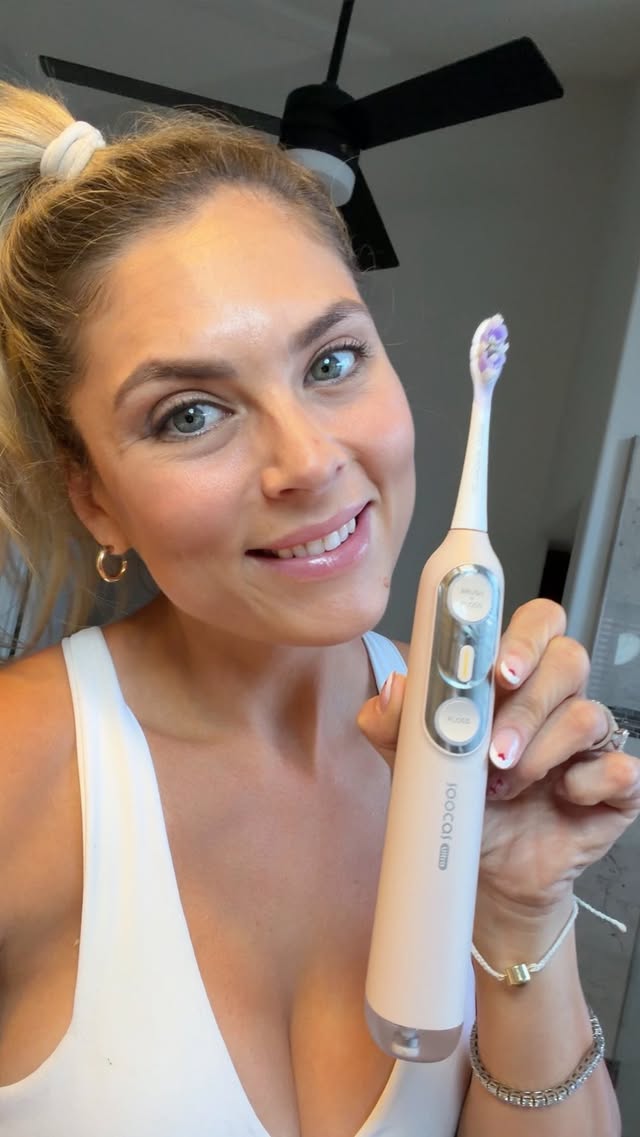 Instagram post by @thatsuburbanhousewifelife for Soocas Oral Care Management. Caption reads: Not me getting excited about a toothbrush… but....