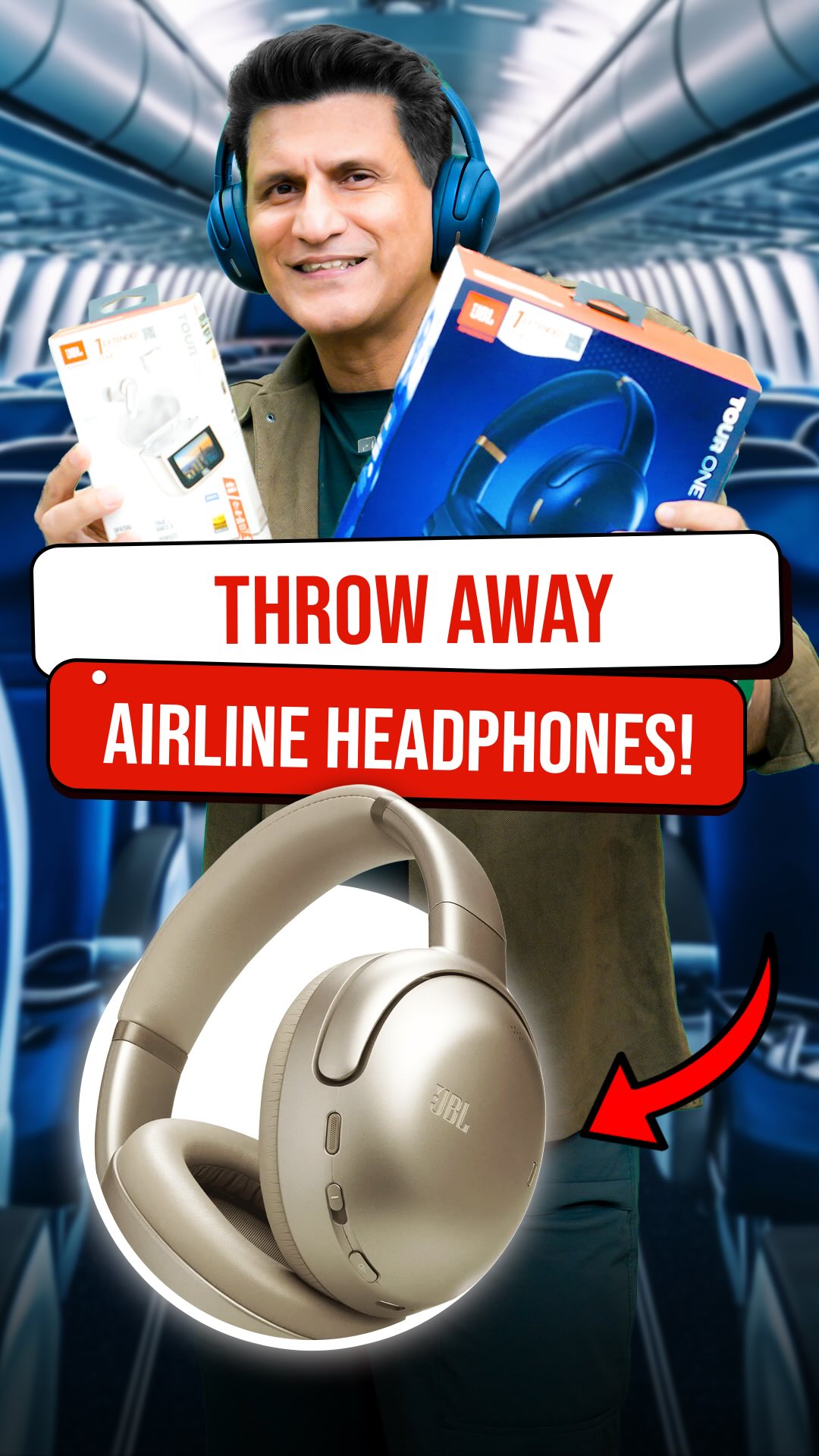 Instagram post by @therajivmakhni for JBL. Caption reads: Throw Away Airline Headphones! 😍🥹

You have....